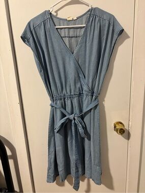 GAP Light Blue Wrap Midi Dress with Self-Tie Waist